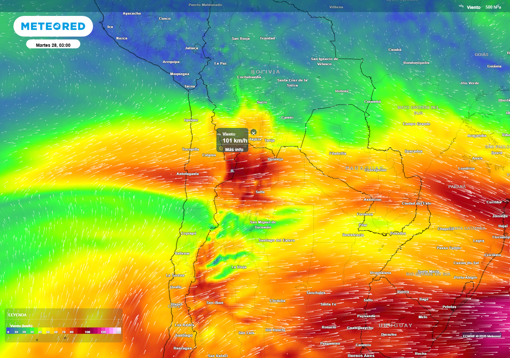 La corriente en chorro intensificará los vientos en el norte de Chile, con rachas que podrían superar los 100 km/h en la cordillera de Antofagasta.