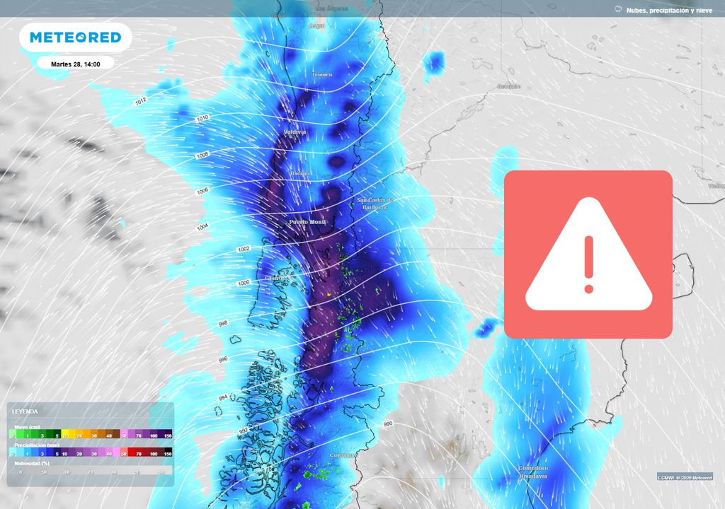 Sistema frontal con lluvias intensas y concentradas impactará el centro-sur y sur de Chile este martes, elevando el riesgo de crecidas de ríos y eventos locales en zonas vulnerables.