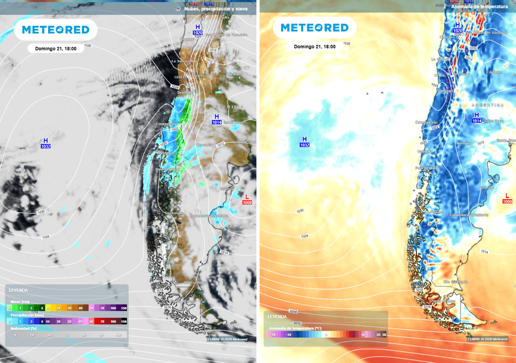 Las precipitaciones no avanzarán por el valle o costa más al norte de la Región de O'Higgins. Los modelos proyectan una gran zona de temperaturas bajo el promedio durante el primer día del invierno astronómico.