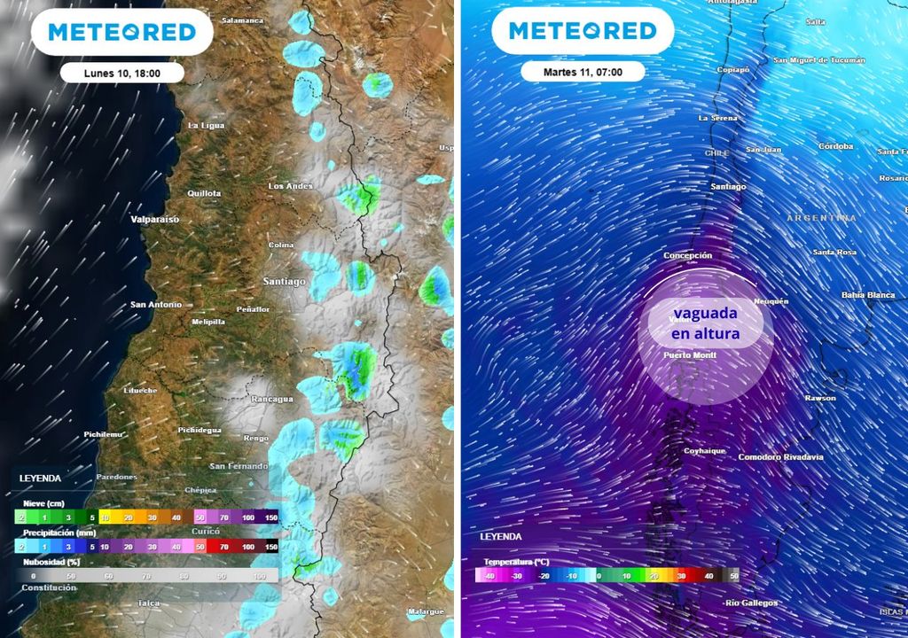 mapa de precipitación y de temperatura en 500 hPa