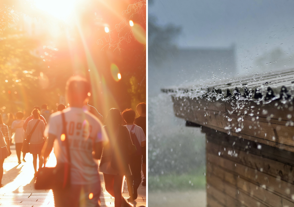 imagen indicando un ambiente de altas temperaturas y otro con lluvias abundantes