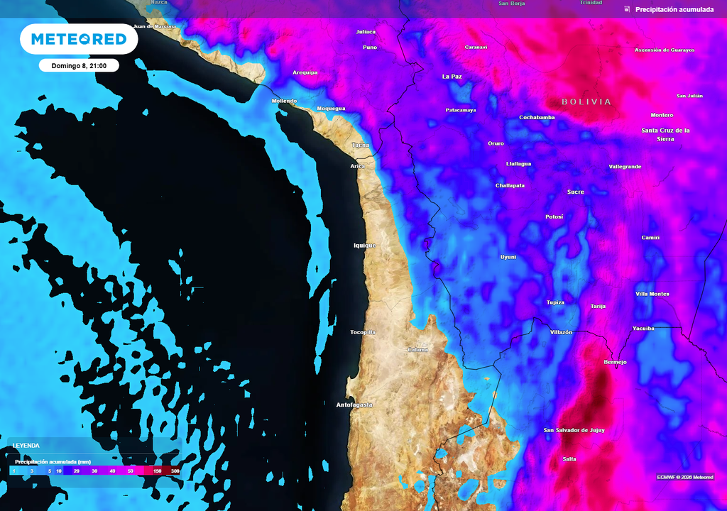 lluvias acumuladas previstas Las lluvias en el altiplano ganarán fuerza a contar del día viernes 06 de febrero.