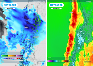 Meteored advierte: temporal llega con río atmosférico categoría 3 en el sur y máxima sube de 35 ºC en el norte de Chile
