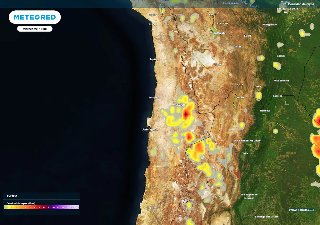 tormentas eléctricas Intensa actividad tormentosa se espera este viernes 20 y sábado 21 de febrero en el norte de Chile. La alta de Bolivia aflojará durante el domingo.