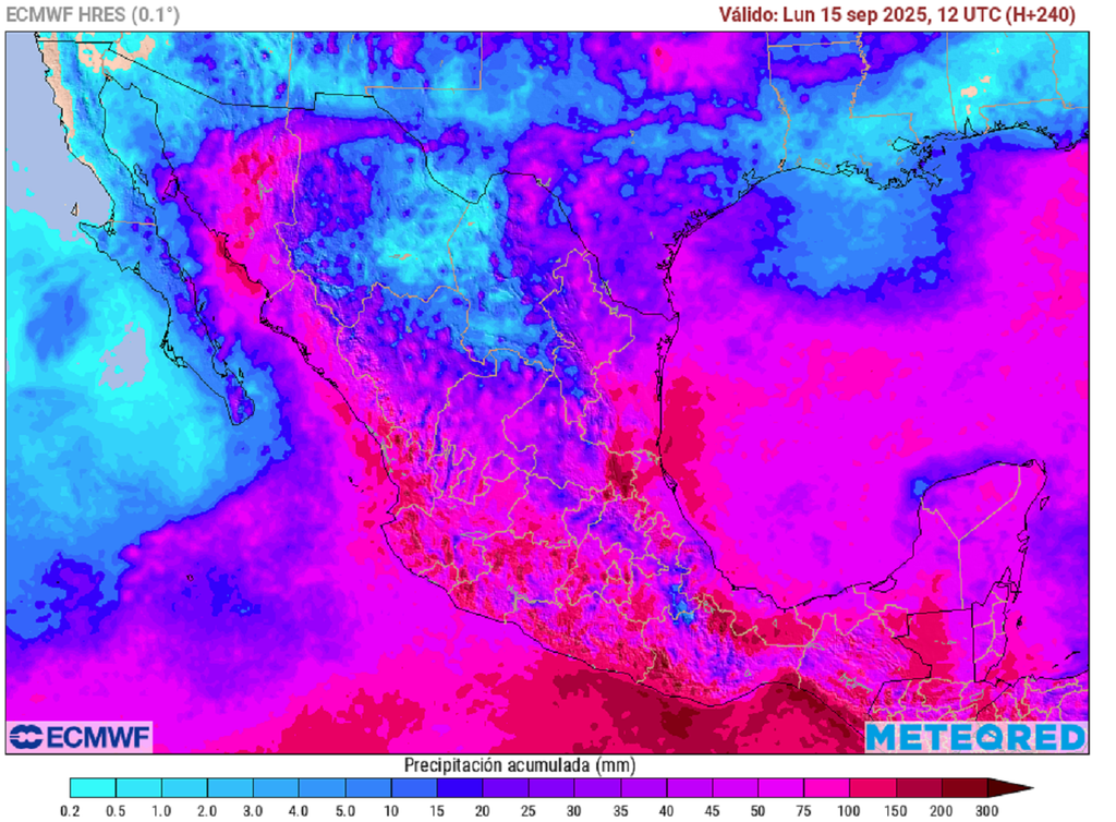 Pronóstico de lluvias acumuladas en 10 días