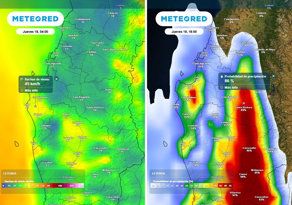 Viernes 19 y sábado 20 con lluvias en el Biobío, Meteored, Chile