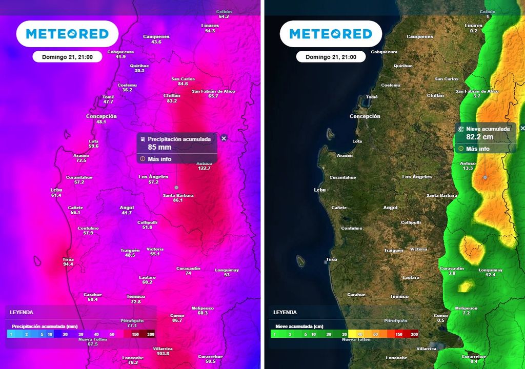 Fuertes lluvias y nieve para la Región de Biobío en Fiestas Patrias, Meteored, Chile