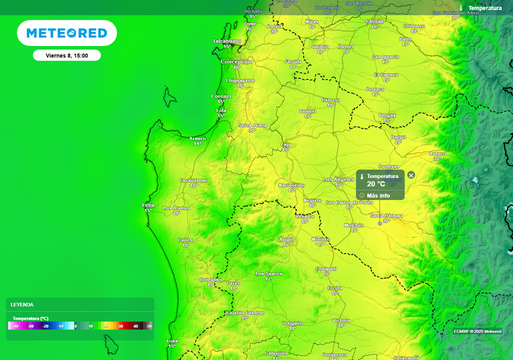 Temperaturas de 20 °C en la Región de Biobío, Meteored, Chile