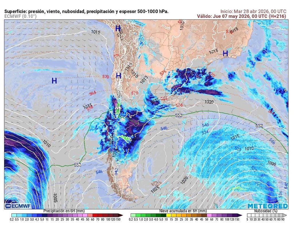 Pronóstico en desarrollo: posibles precipitaciones la próxima semana en Santiago, avisa el ECMWF.