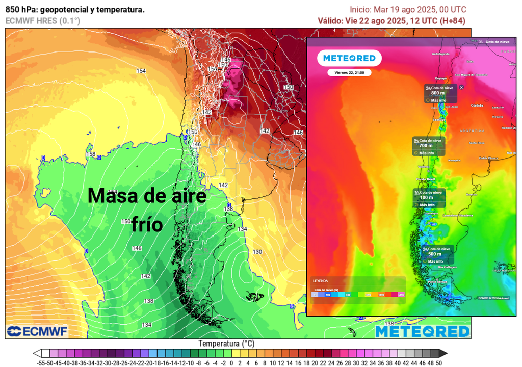 masa de aire fría y cota de viene