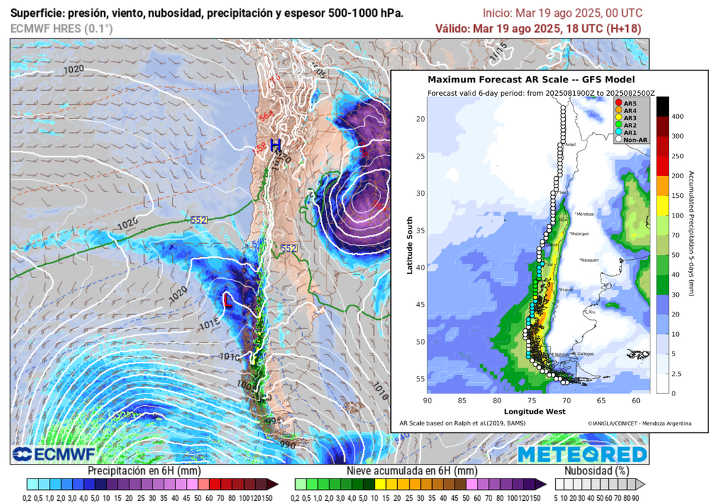 categoría de río atmosférico y lluvias previstas