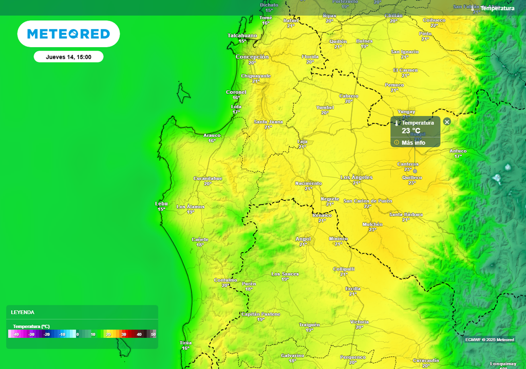 Jueves (14) con altas temperaturas en la Región de Biobío, Meteored, Chile