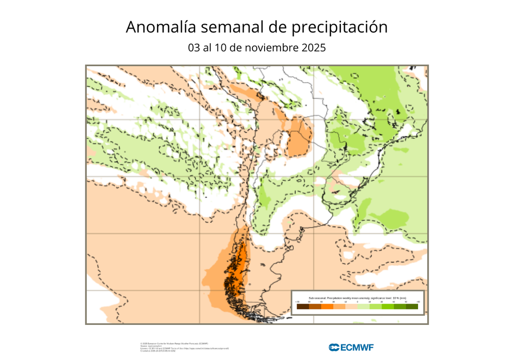 Pronóstico primera quincena de noviembre 2025, Meteored, Chile