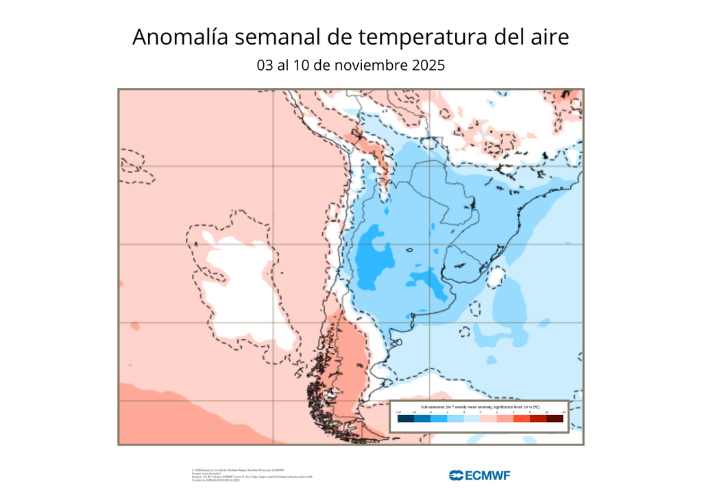 Pronóstico primera quincena de noviembre 2025, Meteored, Chile