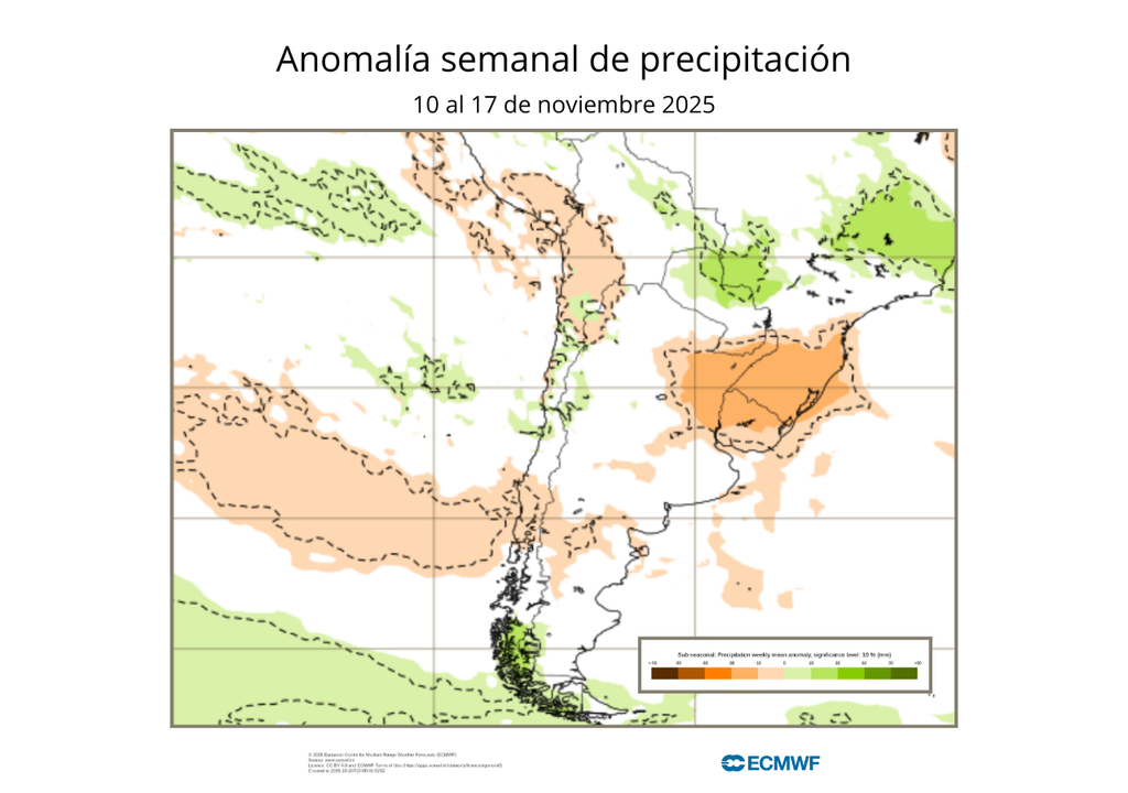 Pronóstico primera quincena noviembre 2025, Meteored, Chile