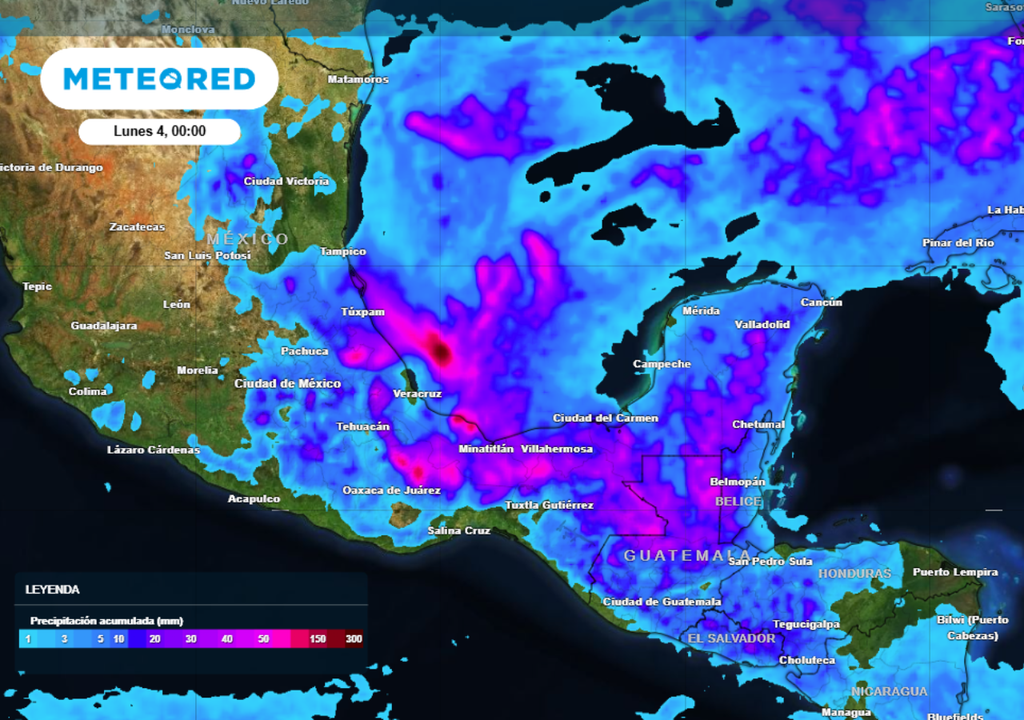 Pronóstico de lluvia acumulada para este domingo en México.