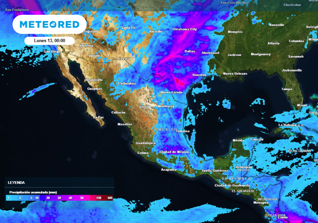 Pronóstico de lluvia acumulada para los próximos días en México.