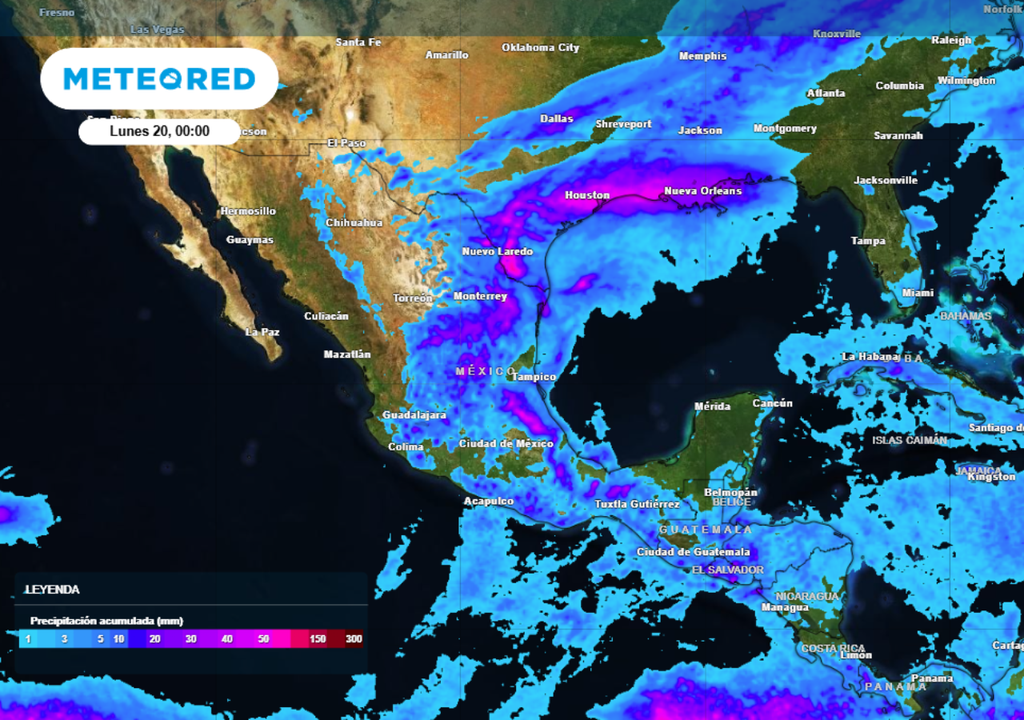 Pronóstico de lluvia acumulada para las próximas 24 horas en México.