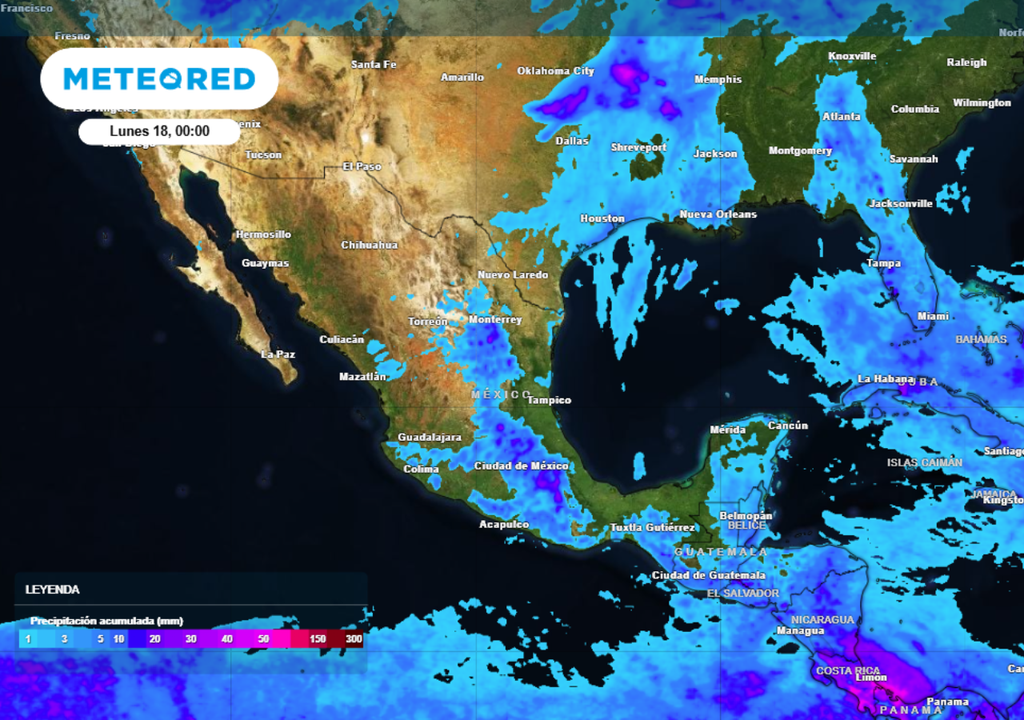 Rain Pronóstico de lluvias acumuladas para este domingo 17 de mayo, en diversos estados de México.
