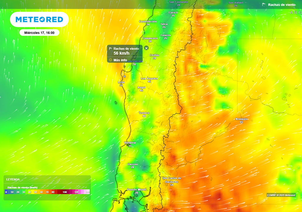 Miércoles con fuertes rachas de viento en Chile centro sur, Meteored Miércoles con fuertes rachas de viento en Chile centro sur, Meteored