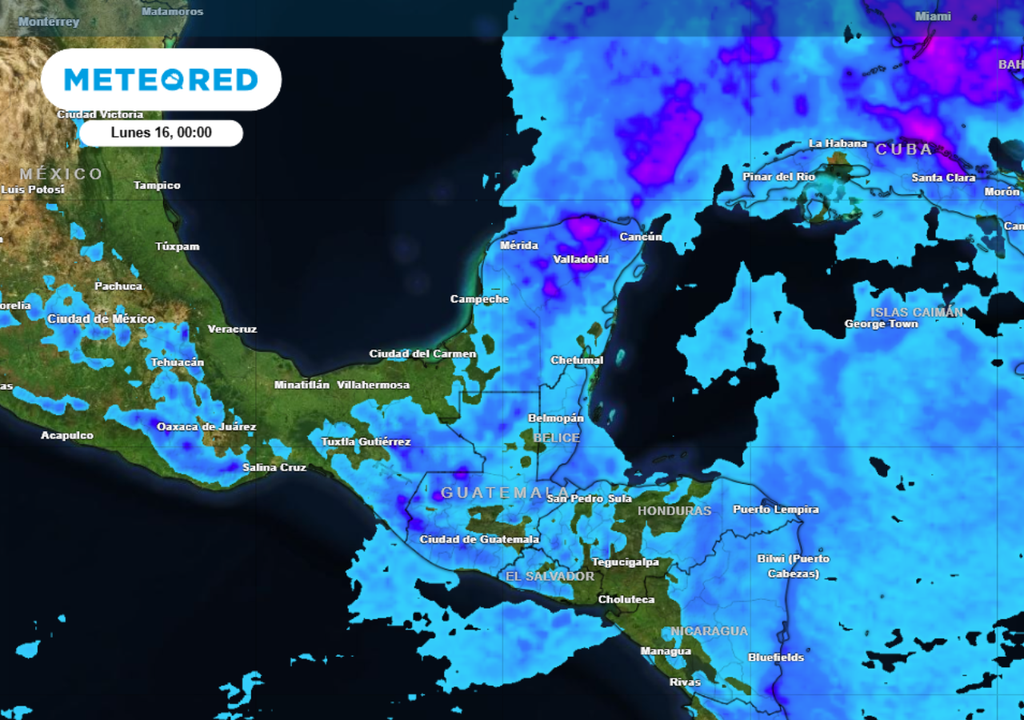 Pronóstico de lluvias para este domingo muestra precipitaciones dispersas en el Centro, Sur y Sureste de México, con acumulados mayores hacia la Península de Yucatán.
