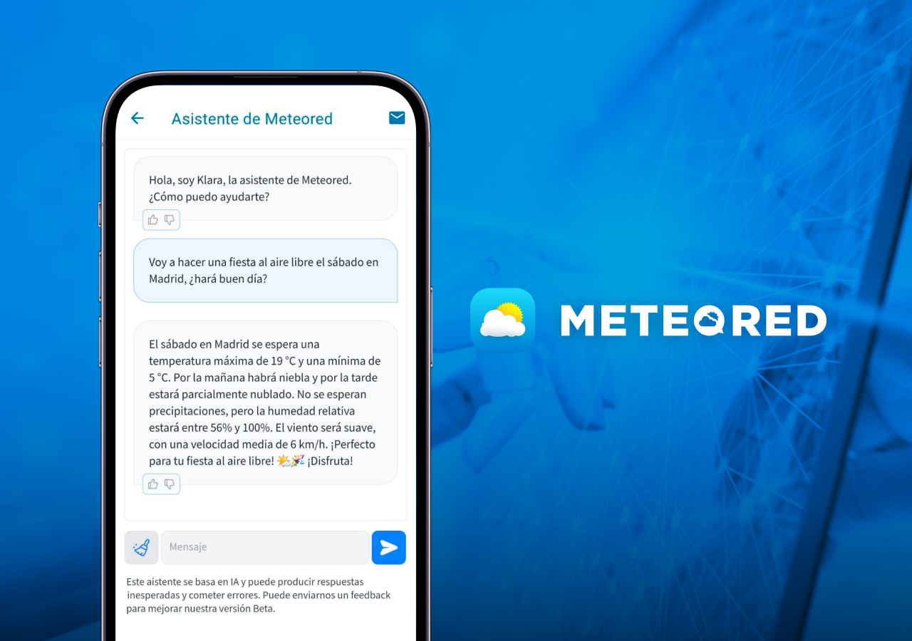 Klara (en versión beta)ofrece información meteorológica desde la app en todos los idiomas.