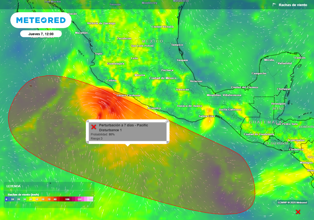 Pronóstico de ráfagas en km/h y zona ciclogenética