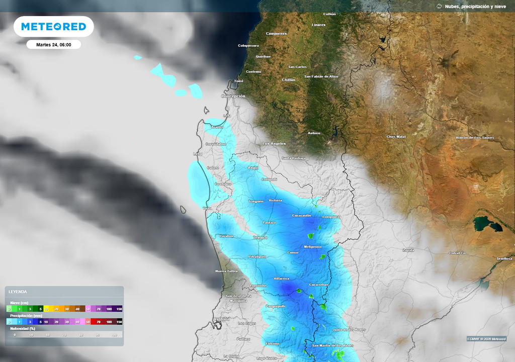 Ingreso de nubosidad y chubascos aislados marcarán la mañana del martes en parte del Biobío, debido al avance de un sistema frontal desde el sur. La inestabilidad será breve, con despeje hacia la noche.