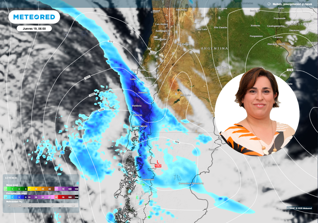 sistema frontal previsto y foto de experta Me mantiene activo el avance de sistemas frontales hacia Chile continental en la nueva semana.