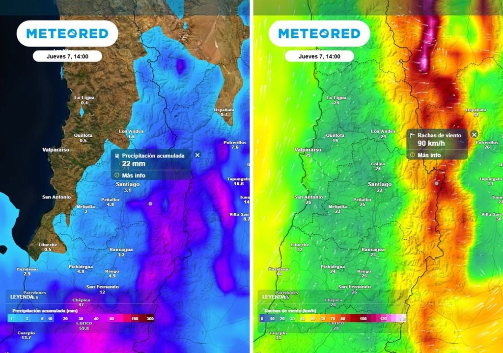Durante la madrugada del jueves se espera que lleguen lluvias de variada intensidad a Santiago, acompañadas por vientos intensos en altura.