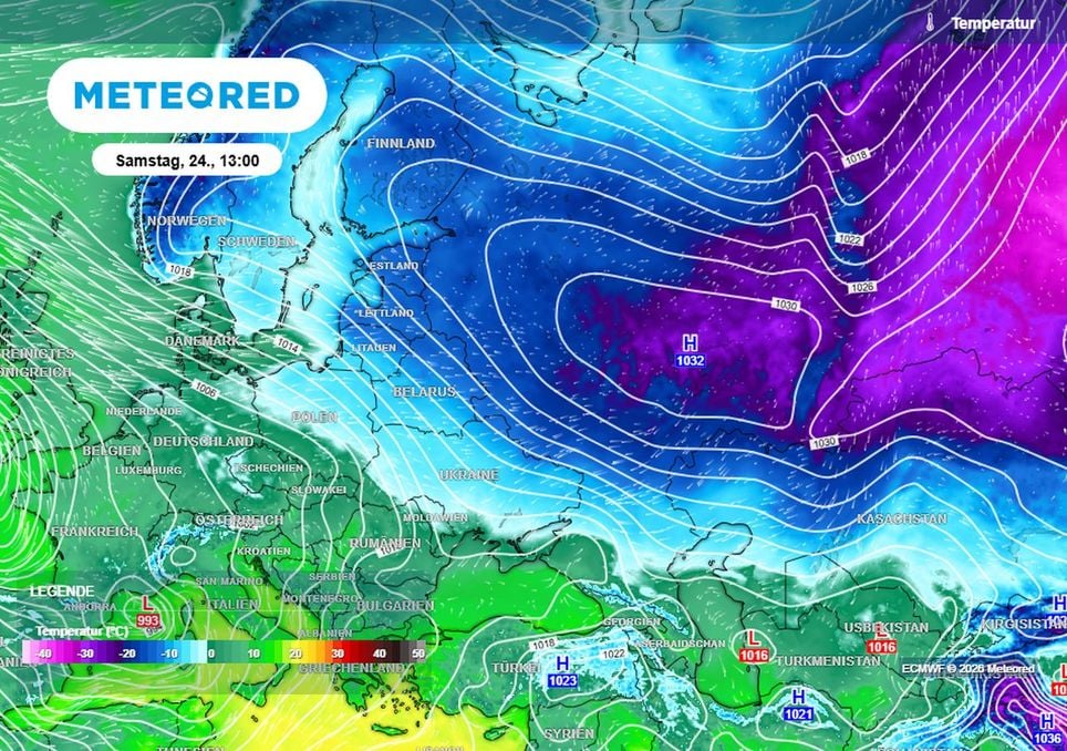 Un anticyclone russe se rapproche de plus en plus de l’Europe centrale. La situation pourrait rapidement devenir franchement glaciale.
