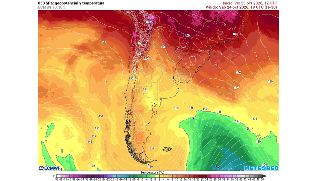 mapa de 850 hPa. Una dorsal en altura elevará los termómetros este fin de semana.