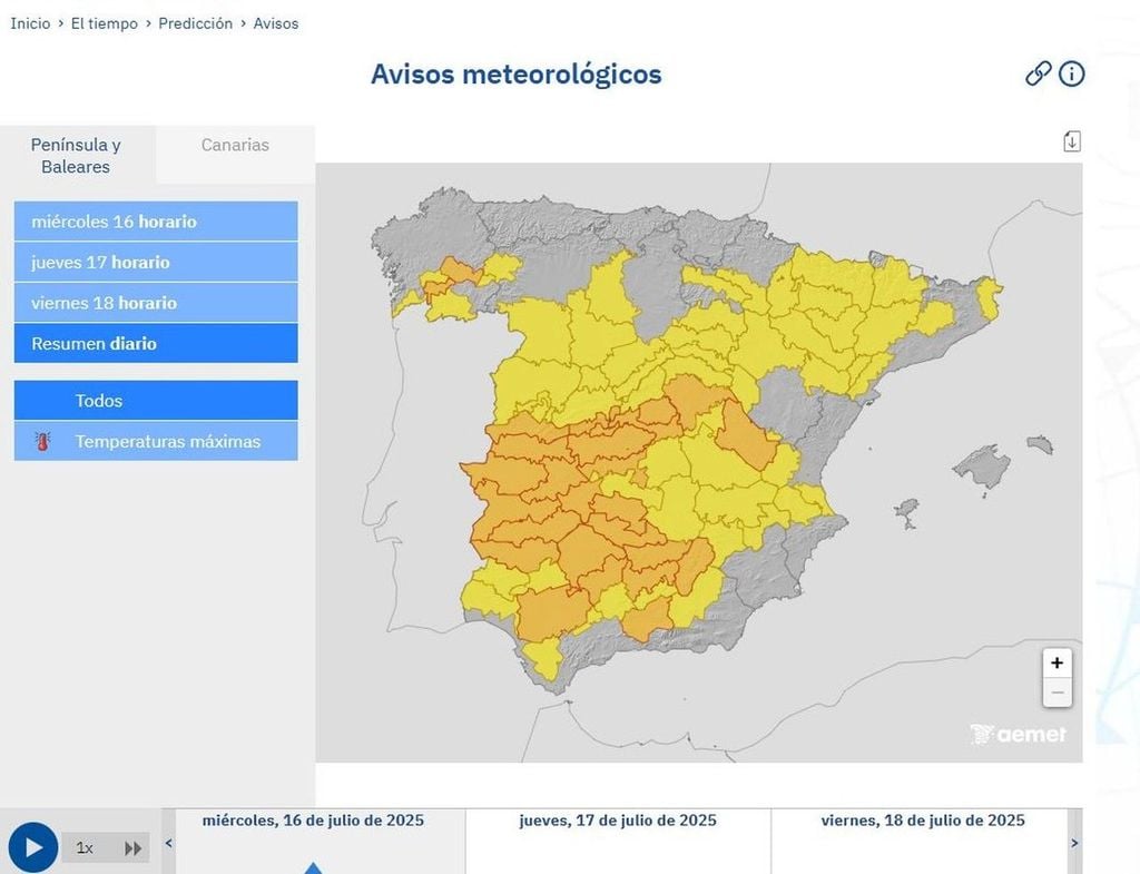 Mapa de avisos de AEMET Mapa de avisos de AEMET