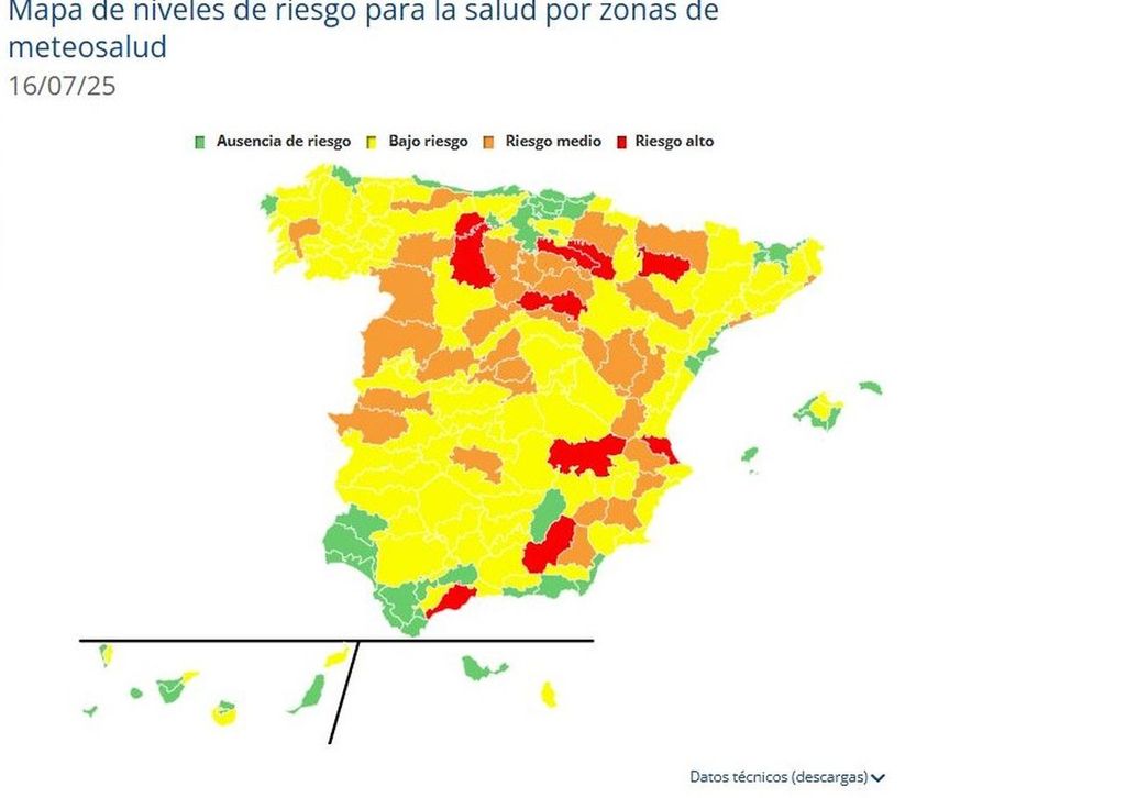 Mapa de avisos de Meteosalud Mapa de avisos de Meteosalud
