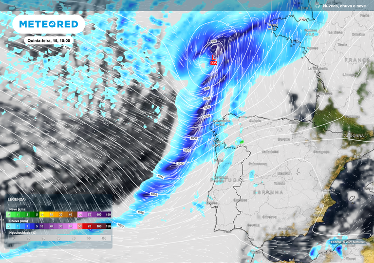 Meteorologistas em Portugal est&atilde;o atentos &agrave; ciclog&eacute;nese de quinta-feira: vento forte e chuva nestas regi&otilde;es