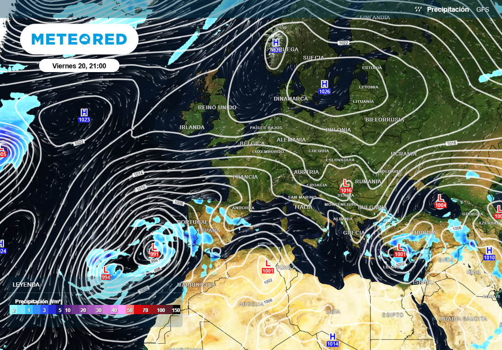 Tanto el modelo GFS como el europeo prevén una breve circulación en rombo, con la dorsal "rompiéndose", permitiendo la circulación de borrascas por el norte y el sur de las altas presiones.