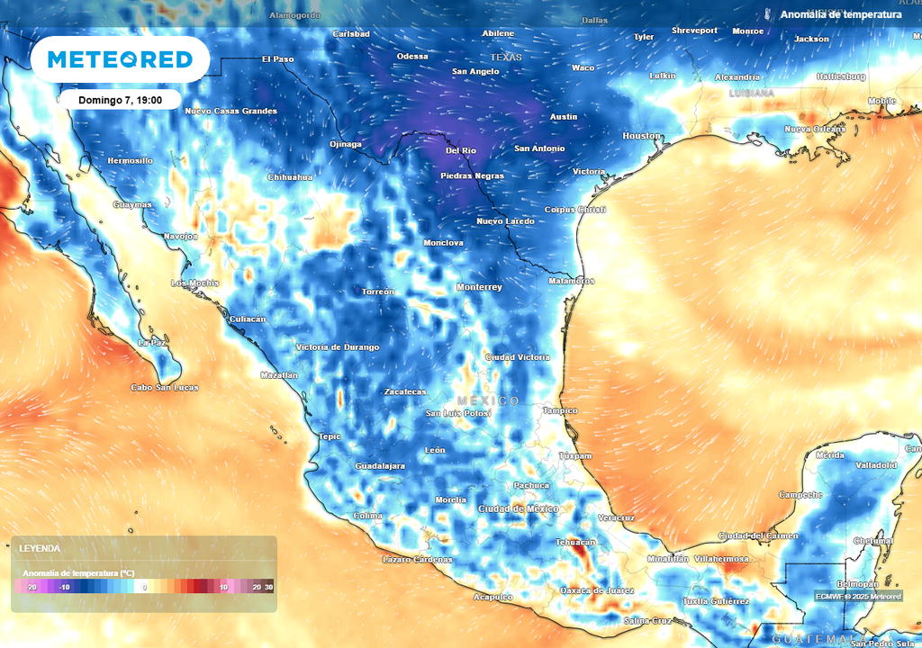 Anomalía de temperaturas en grados Celsius
