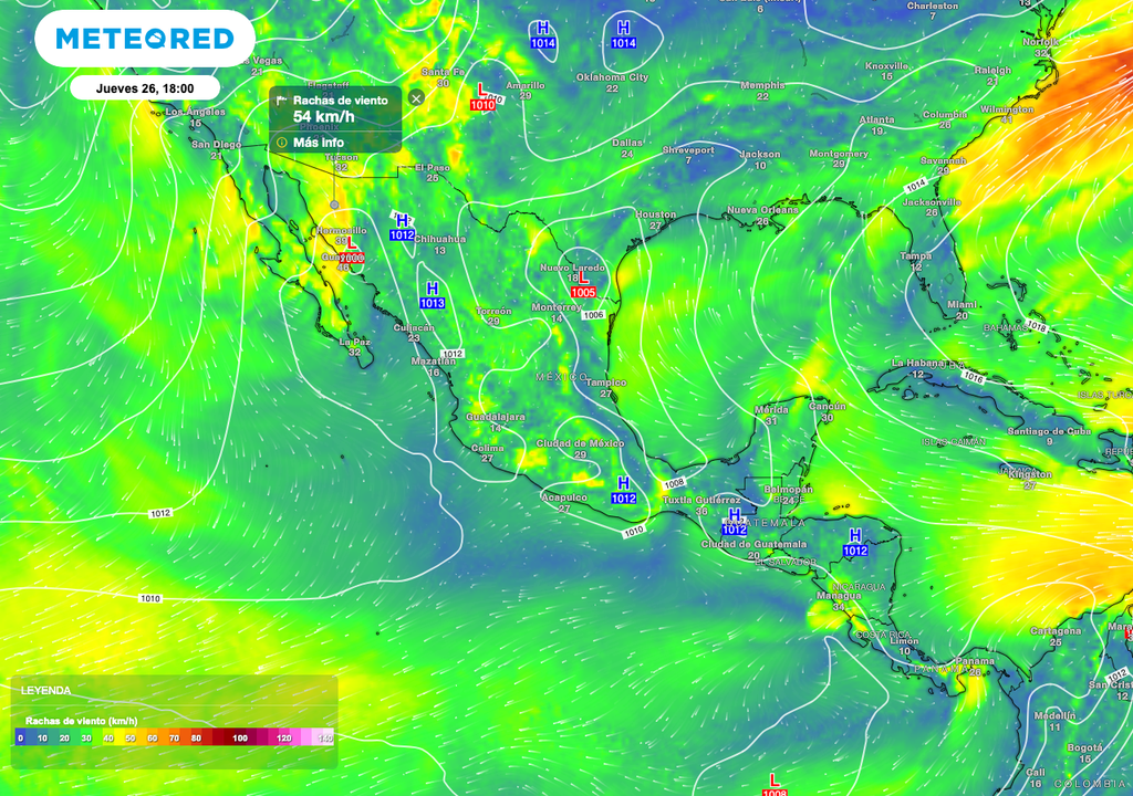 Se prevén rachas de entre 40 a 60 km/h en los estados de Sonora, Chihuahua, Coahuila y Nuevo León durante la tarde y noche.