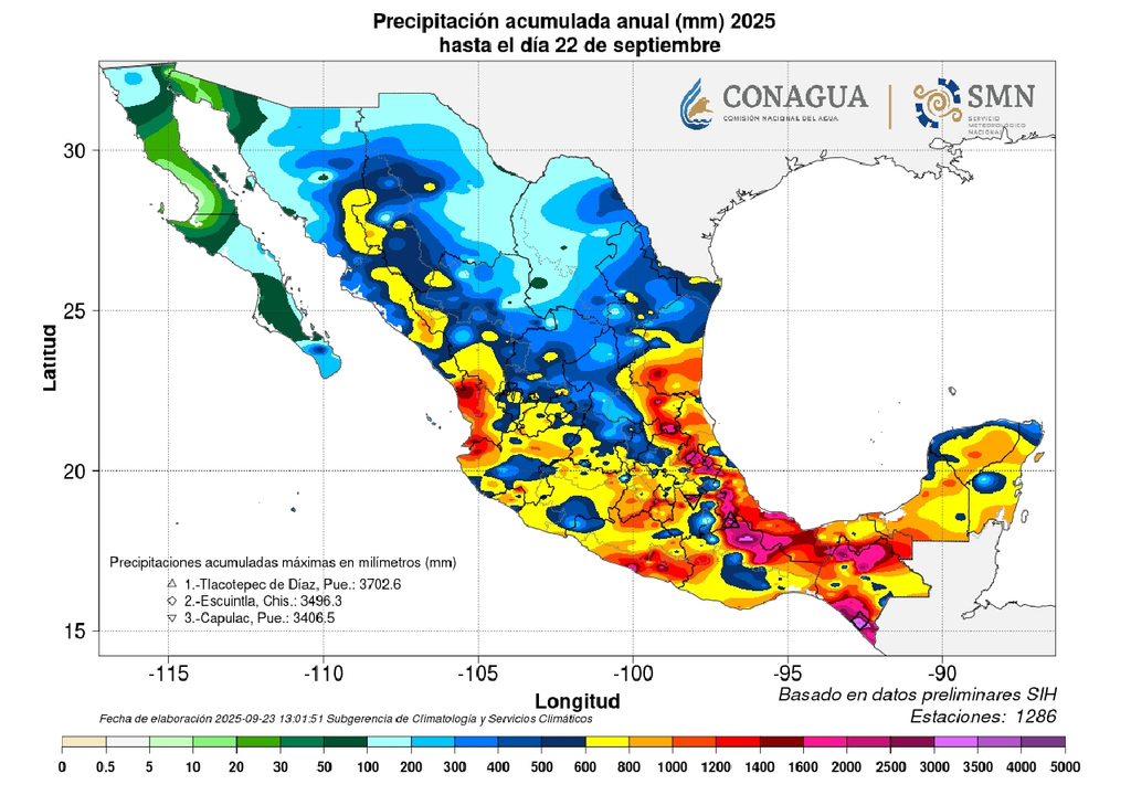 Acumulado anual de lluvias en milímetros