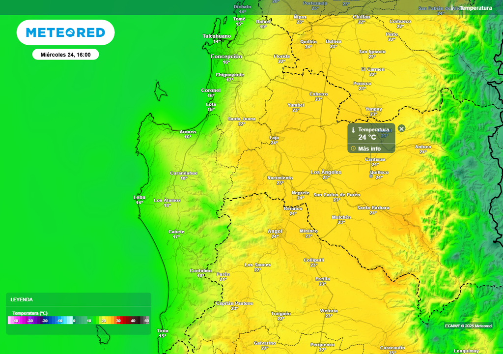 Miércoles 24 de septiembre con altas temperaturas en el Biobío, Meteored, Chile