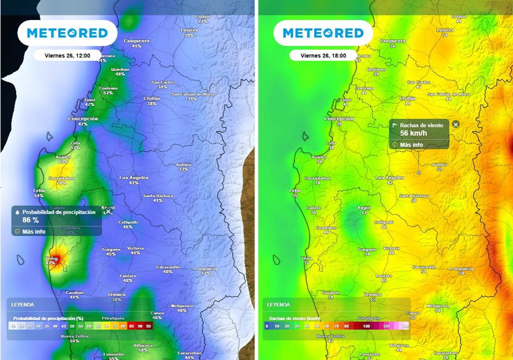 Viernes 26 de septiembre con lluvias en el Biobío, Meteored, Chile