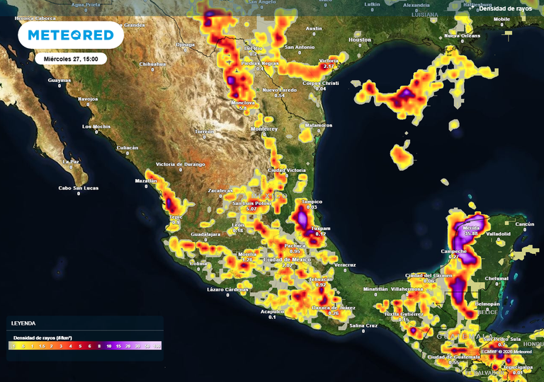 Mi&eacute;rcoles de intensas tormentas con inundaciones, granizadas y r&aacute;fagas en estados del centro y sureste de M&eacute;xico