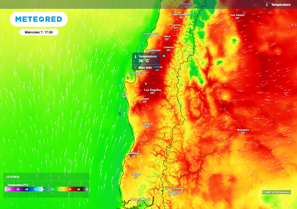 Pronóstico Chile centro sur, enero 2026, Meteored