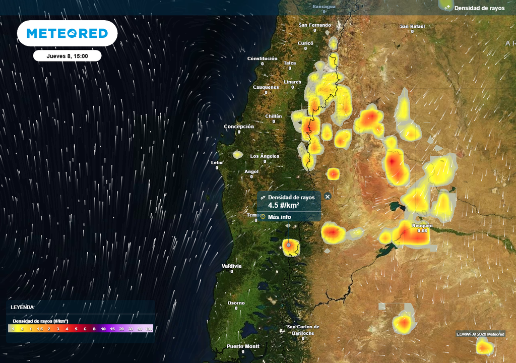 Pronóstico Chile centro sur, Meteored, enero 2026
