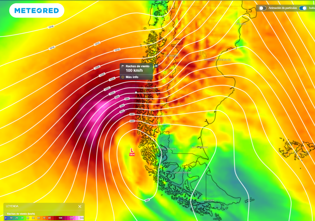 mapa de ráfagas de viento.
