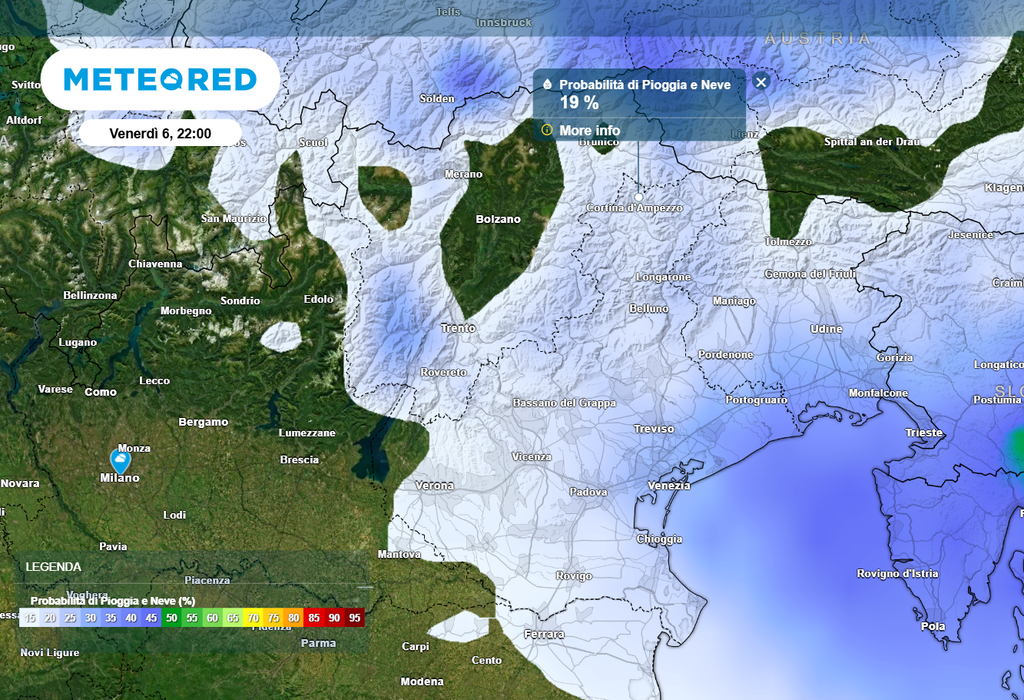 Probabilità di precipitazioni previste per la Cerimonia di apertura dei giochi olimpici.