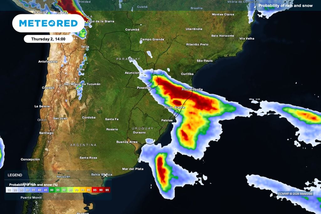 chuva, anomalia, neve, sudeste, sul Probabilidade de chuva aumenta entre o Paraná, Santa Catarina e norte do Rio Grande do Sul, mantendo risco de atraso nas operações de colheita.