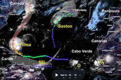 Un Atlántico tropical frenético: Fiona, Gaston, 98L y onda hacia Canarias