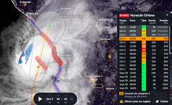 El huracán Orlene impactando en territorio de México