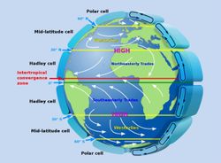 Las tres principales células de la circulación atmosférica
